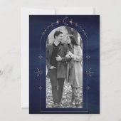 Celestial Sterren Blauw Gouden Halve Maan Bruiloft Save The Date (Achterkant)