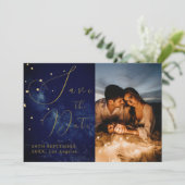 Celestial sterren Elegante foto avond bruiloft Save The Date (Staand voorkant)