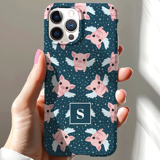 Celestial Sterren Vliegende Varkens Monogrammed Case-Mate iPhone Case