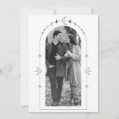 Celestial sterren zwart witte halve maan bruiloft save the date (Achterkant)