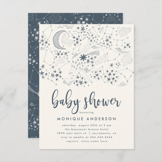 Celestial Sterrennacht Constellation Baby shower Uitnodiging Briefkaart (Voorkant / Achterkant)
