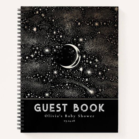 Celestial Sterrennacht Moon en Stars Black Notitieboek (Voorkant)