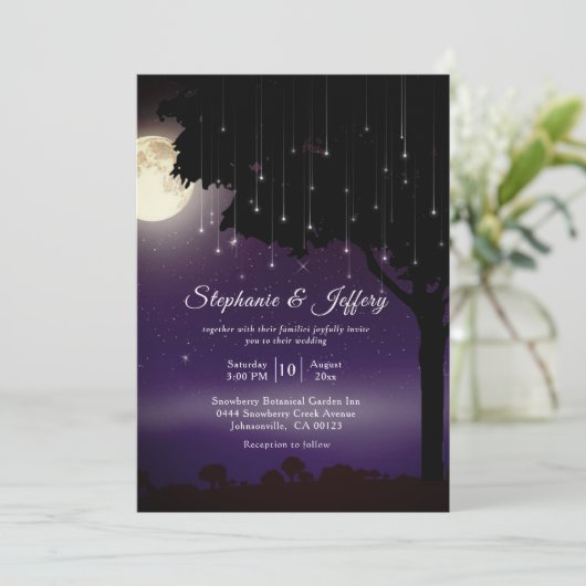 Celestial Sterrennacht String Lights Wedding Kaart (Staand voorkant)
