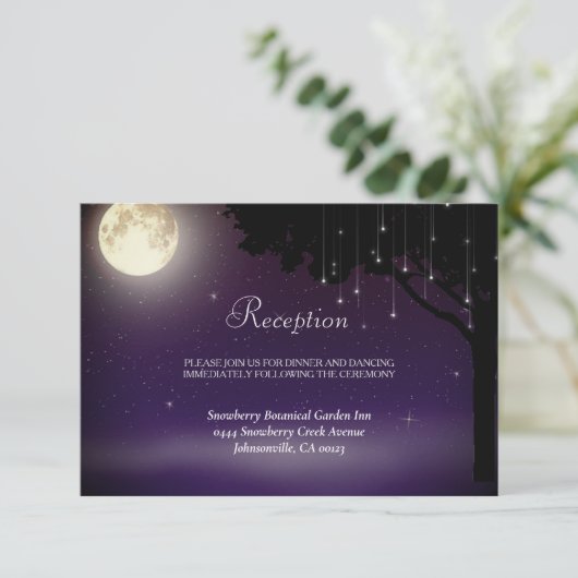 Celestial Sterrennacht Tree String Lights Wedding Informatiekaartje (Staand voorkant)