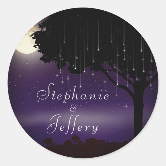 Celestial Sterrennacht Tree String Lights Wedding Ronde Sticker (Voorkant)