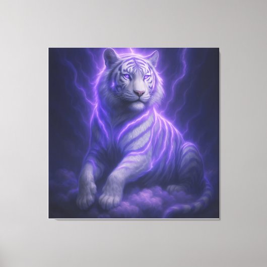 Celestial Storm White Tiger – Electric Blue Aura F Canvas Afdruk (Voorkant)