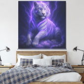 Celestial Storm White Tiger – Electric Blue Aura F Canvas Afdruk (Insitu (Slaapkamer))