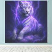 Celestial Storm White Tiger – Electric Blue Aura F Canvas Afdruk (Insitu (Houten vloer))