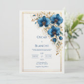 Celestial Sun and Dark Navy Foliage Wedding Kaart (Staand voorkant)