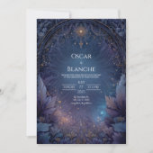 Celestial Sun and Dark Navy Foliage Wedding Kaart (Voorkant)