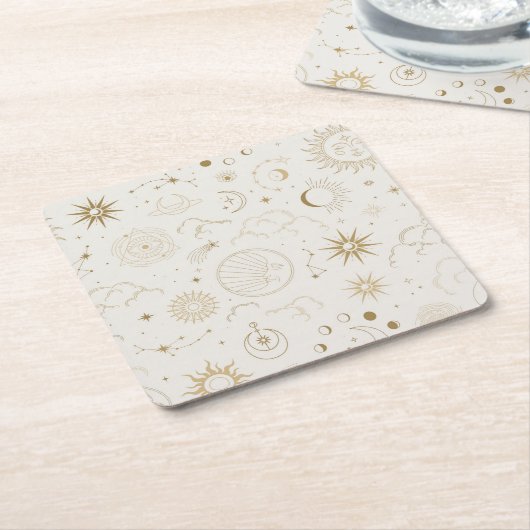 Celestial Sun and Moon Mystical Elements Kartonnen Onderzetters (Schuin)