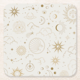Celestial Sun and Moon Mystical Elements Kartonnen Onderzetters