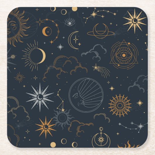 Celestial Sun and Moon Mystical Elements Kartonnen Onderzetters (Voorkant)
