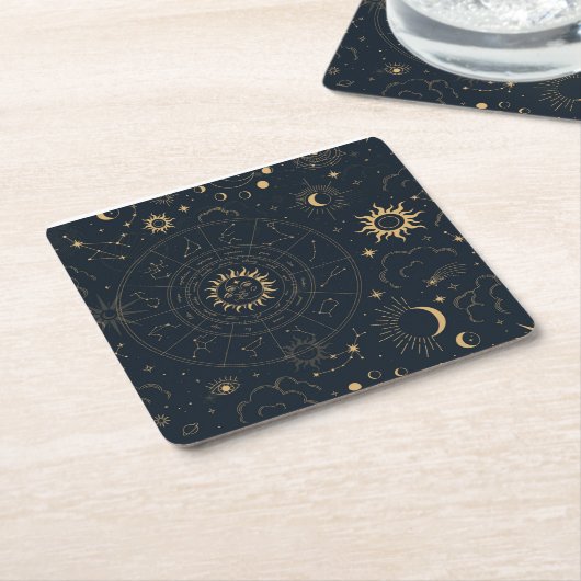 Celestial Sun and Moon Mystical Elements Kartonnen Onderzetters (Schuin)