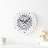 Celestial Sun Black & White  Style Sun Face Grote Klok (Huis)