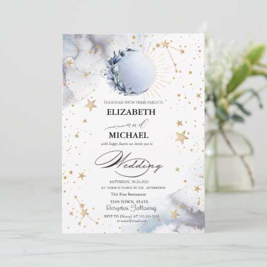 Celestial Sun, Blauwe Maan, Sterren Script Kaart (Staand voorkant)