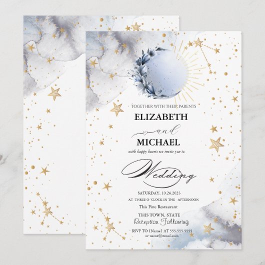 Celestial Sun, Blauwe Maan, Sterren Script Kaart (Voorkant / Achterkant)