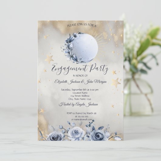 Celestial Sun, Blue Moon Rozen Sterren Kaart (Staand voorkant)