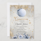 Celestial Sun, Blue Moon Rozen Sterren Quinceanera Kaart (Voorkant)