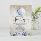 Celestial Sun, Blue Moon Rozen Sterren Verloving Kaart (Staand voorkant)