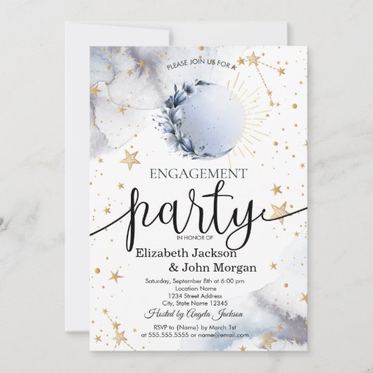 Celestial Sun, Blue Moon, Sterren Verloving Kaart (Voorkant)