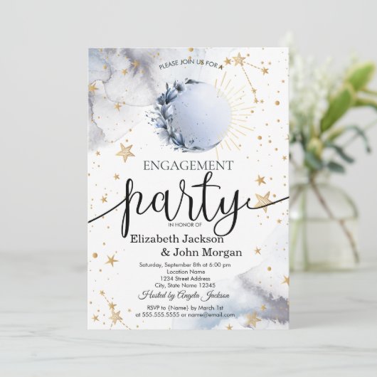 Celestial Sun, Blue Moon, Sterren Verloving Kaart (Staand voorkant)