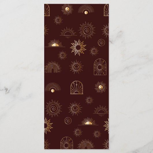 Celestial Sun Crescent Moon Bourgondië Golden Menu (Achterkant)