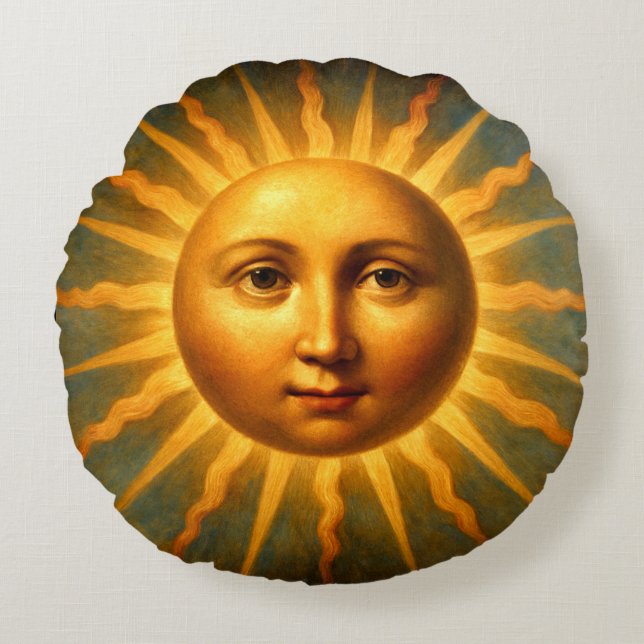 Celestial Sun & Crescent Moon Face Rond Kussen (Voorkant)