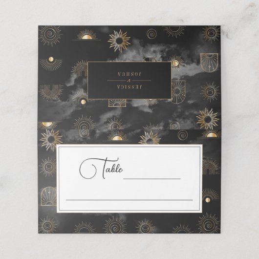 Celestial Sun Crescent Moon Galaxy Zwart Goud Plaatskaartje (Buitenkant ongevouwen)