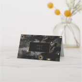 Celestial Sun Crescent Moon Galaxy Zwart Goud Plaatskaartje (Achterkant)