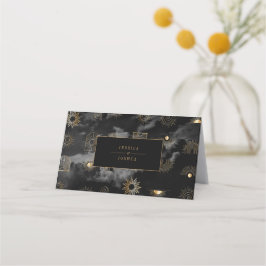 Celestial Sun Crescent Moon Galaxy Zwart Goud Plaatskaartje