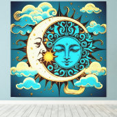 Celestial Sun en Moon Canvas Afdruk (Insitu (Houten vloer))