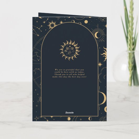 Celestial Sun en Moon Folded Ceremony Program Bedankkaart (Achterkant)