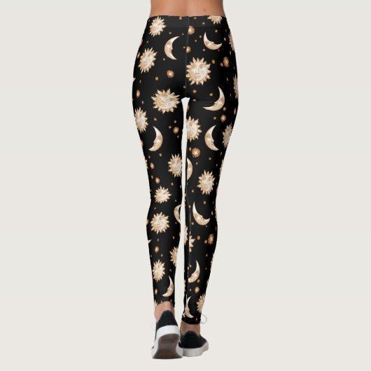 Celestial Sun en Moon Gold Black Pattern Leggings (Achterkant)