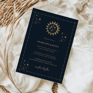 Celestial Sun en Moon Mystic Wedding Invitation Kaart