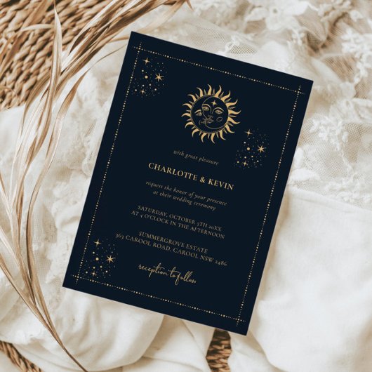 Celestial Sun en Moon Mystic Wedding Invitation Kaart