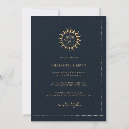 Celestial Sun en Moon Mystic Wedding Invitation Kaart (Voorkant)