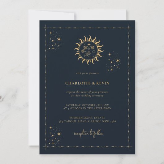 Celestial Sun en Moon Mystic Wedding Invitation Kaart (Voorkant)