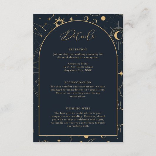 Celestial Sun en Moon Mystical — Gegevens Informatiekaartje (Voorkant)