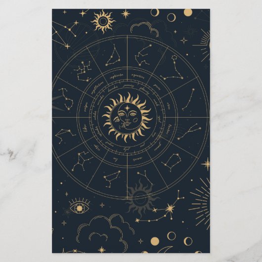 Celestial Sun en Moon Navy Gold-menukaart (Achterkant)