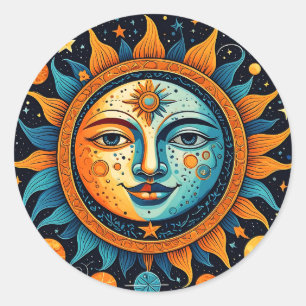 Celestial Sun en Moon Ronde Sticker
