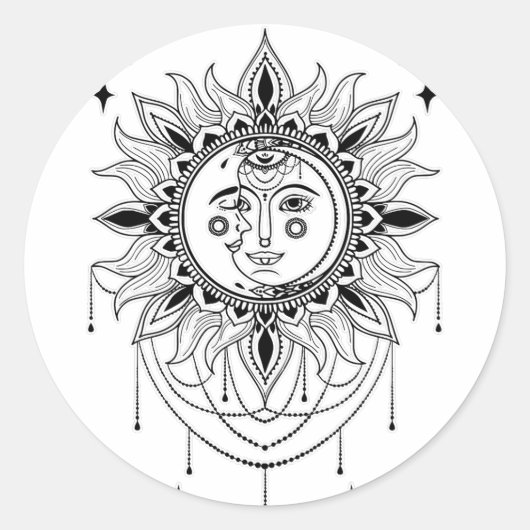 Celestial Sun en Moon Ronde Sticker (Voorkant)