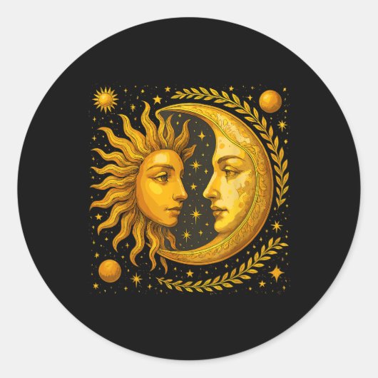Celestial Sun en Moon Ronde Sticker (Voorkant)