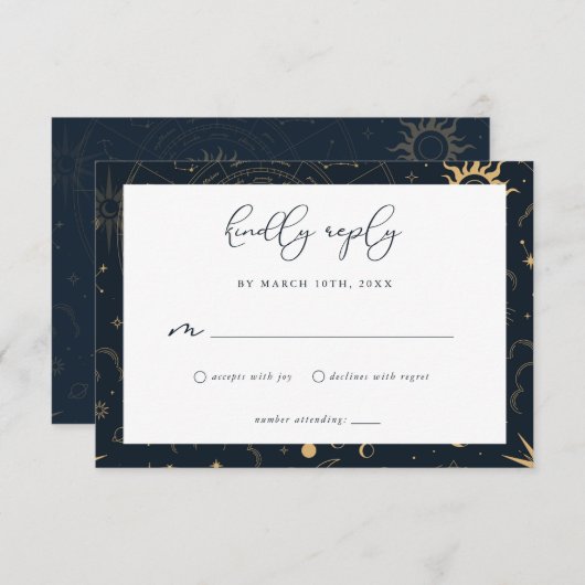 Celestial Sun en Moon Stars RSVP-kaart Informatiekaartje (Voorkant / Achterkant)