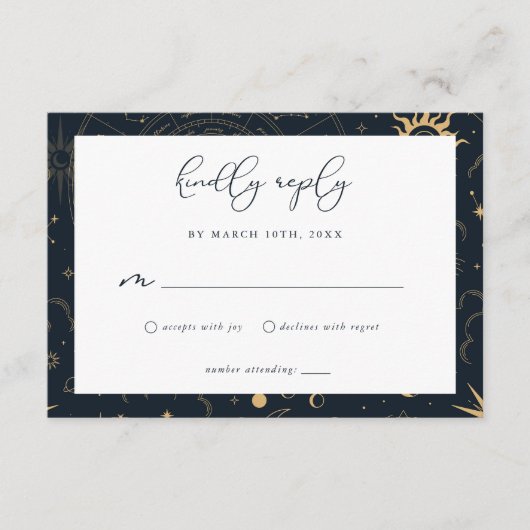 Celestial Sun en Moon Stars RSVP-kaart Informatiekaartje (Voorkant)