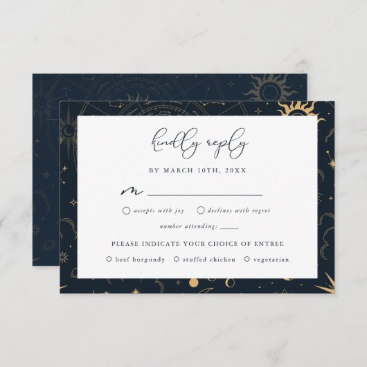 Celestial Sun en Moon Stars RSVP-kaart Informatiekaartje (Voorkant / Achterkant)