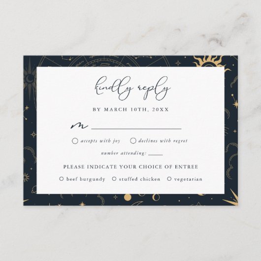 Celestial Sun en Moon Stars RSVP-kaart Informatiekaartje (Voorkant)