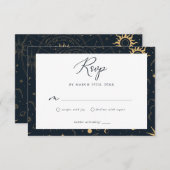 Celestial Sun en Moon Stars RSVP-kaart Informatiekaartje (Voorkant / Achterkant)