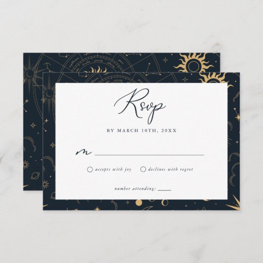 Celestial Sun en Moon Stars RSVP-kaart Informatiekaartje (Voorkant / Achterkant)