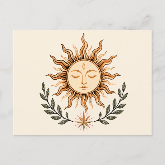 Celestial Sun Face Botanical Mystical Art Briefkaart (Voorkant)